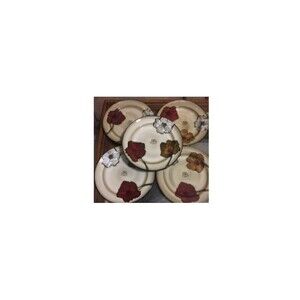 (6) Pfaltzgraff brown poppy dinner plates red and white poppies